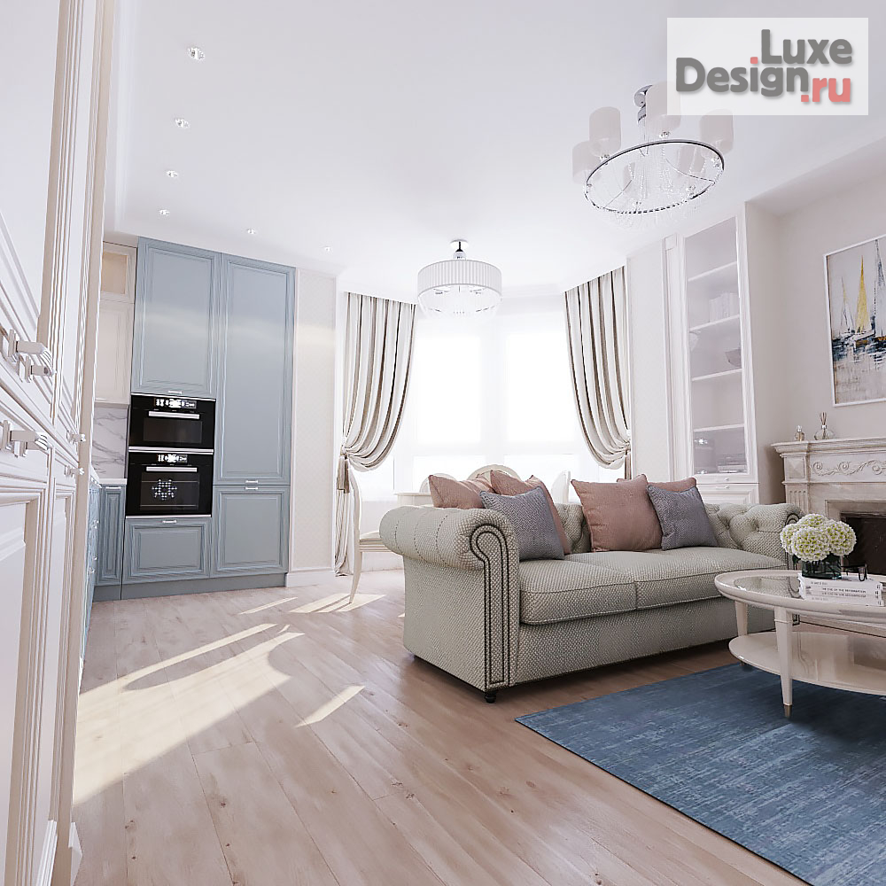 Дизайн интерьера гостиной "Кухня-гостиная. Квартира в классическом стиле" (фото 6)