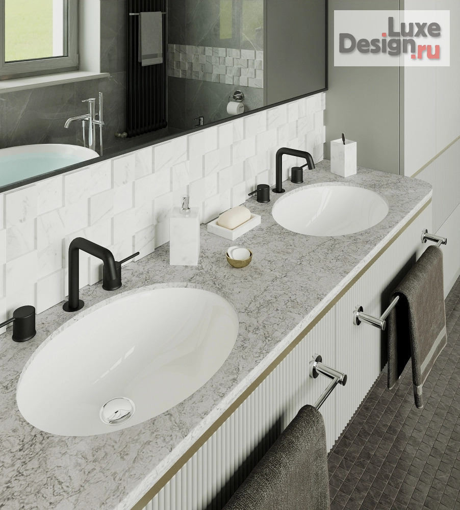 Дизайн интерьера ванной "Серая ванна с объемными акцентами" (фото 3)