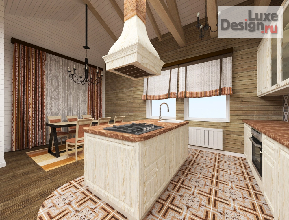 Дизайн интерьера коттеджа "Кухня-гостиная" (фото 4)