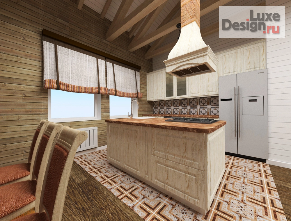 Дизайн интерьера коттеджа "Кухня-гостиная" (фото 5)