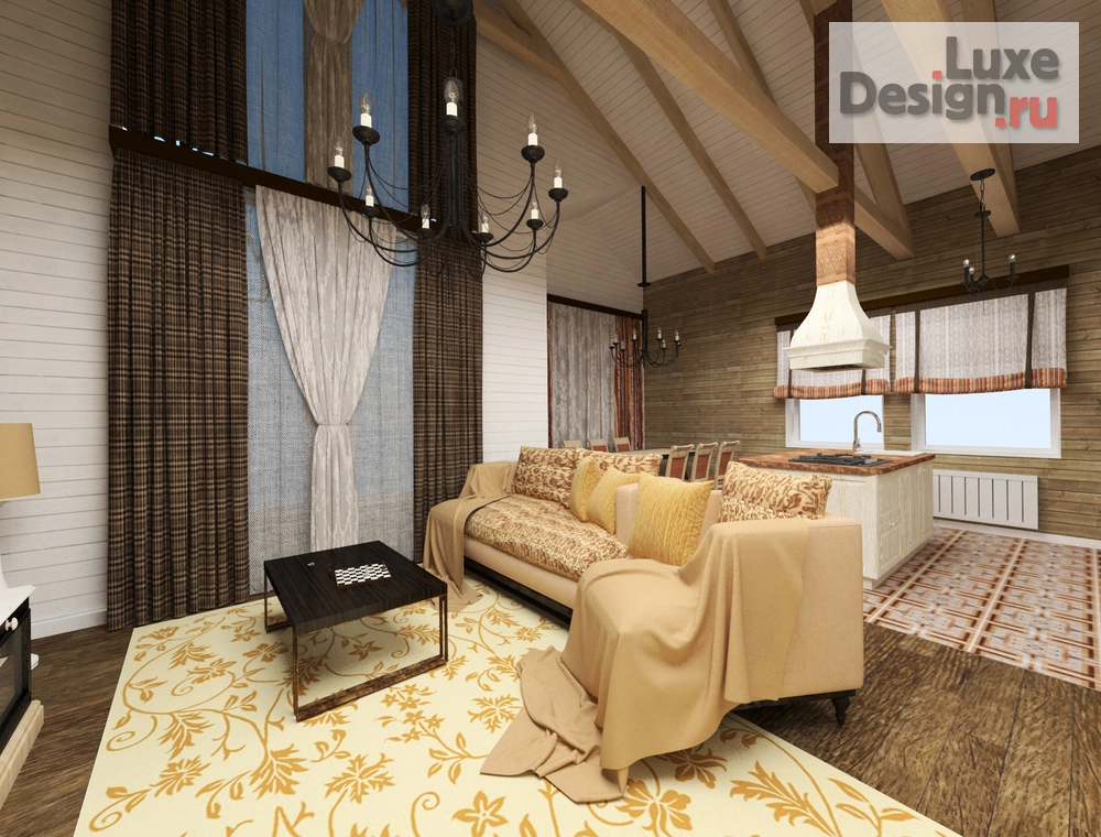 Дизайн интерьера коттеджа "Кухня-гостиная" (фото 1)