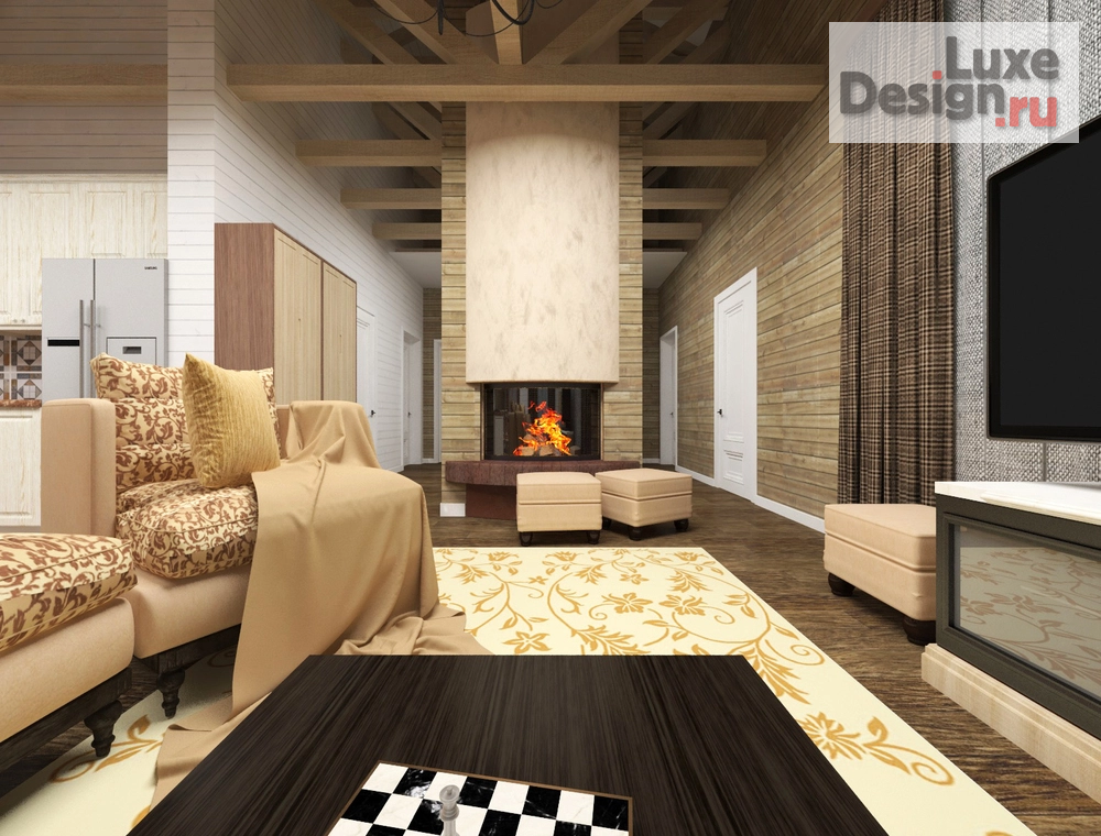 Дизайн интерьера коттеджа "Кухня-гостиная" (фото 3)