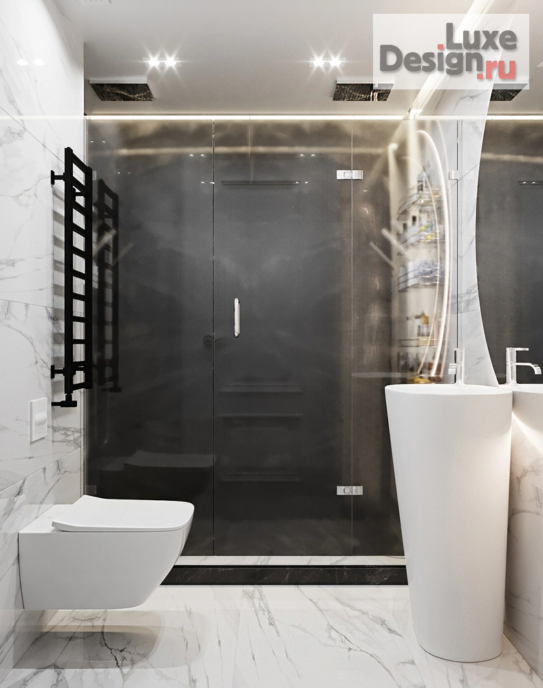 Дизайн интерьера загородного дома "Душевая комната в белоснежном цвете" (фото 2)