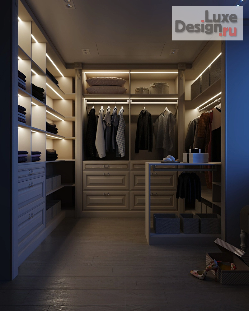 Дизайн интерьера коттеджа "Просторная гардеробная комната с зеркалом" (фото 3)