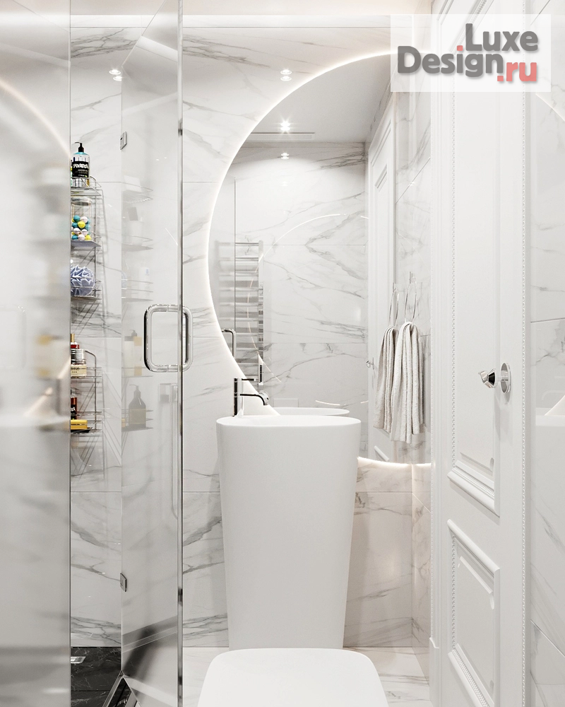 Дизайн интерьера загородного дома "Душевая комната в белоснежном цвете" (фото 3)