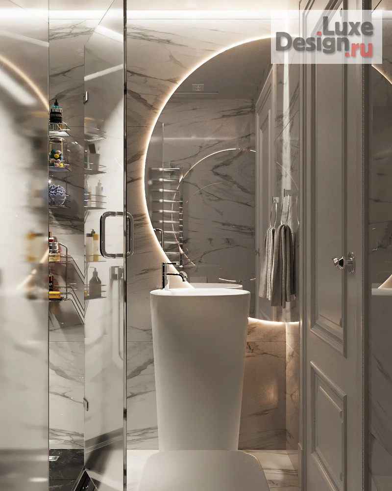 Дизайн интерьера загородного дома "Душевая комната в белоснежном цвете" (фото 1)