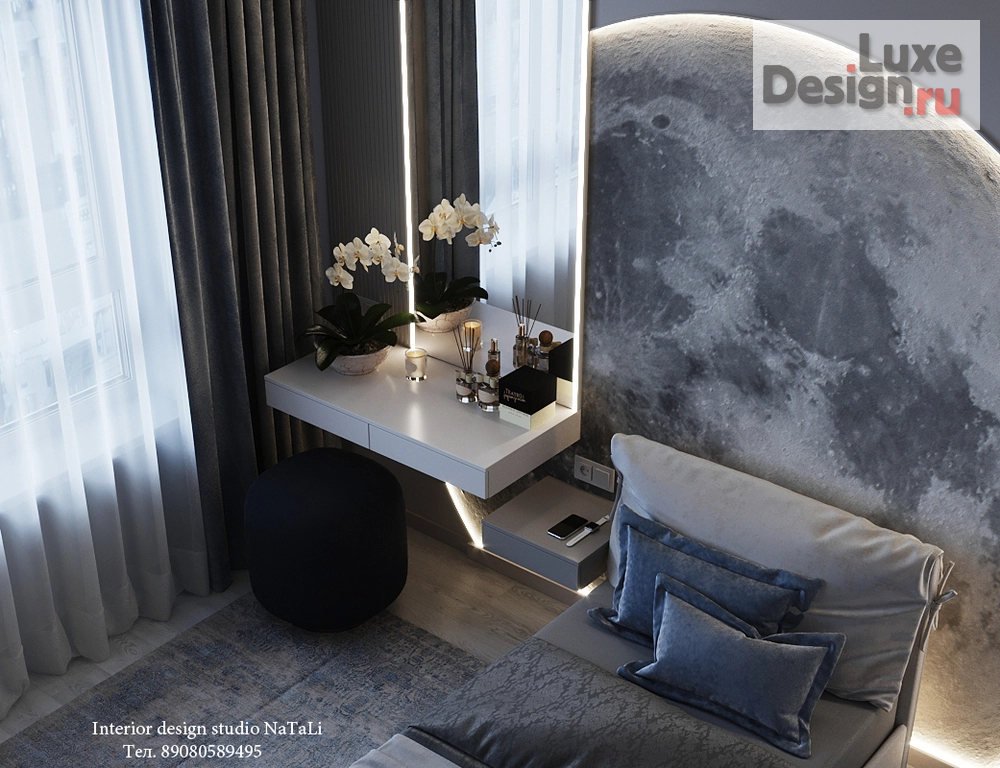 Дизайн интерьера трехкомнатной квартиры "Подсветка "Луна"  в дизайн проекте комнаты для девочки" (фото 2)