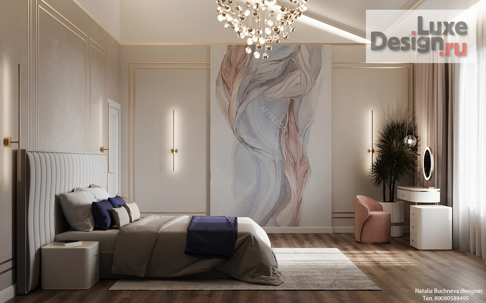 Дизайн интерьера загородного дома "Дизайн-проект дома в поселке "Лесной остров". Спальная комната" (фото 3)