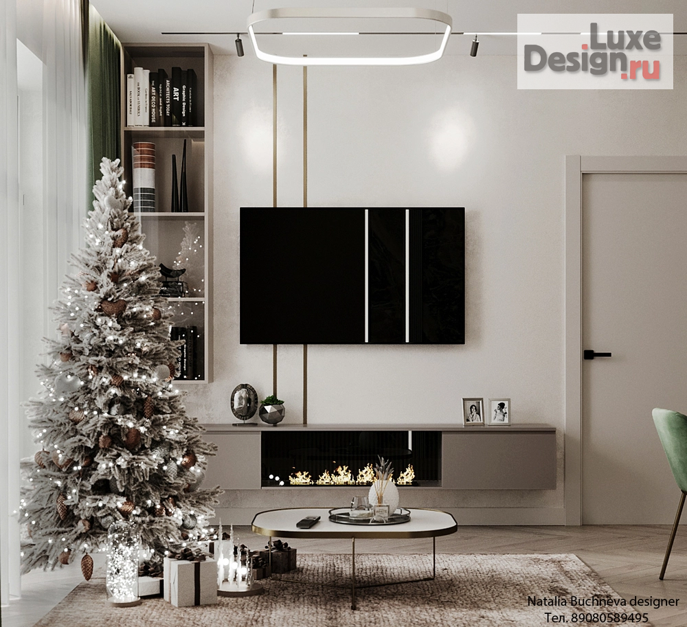 Дизайн интерьера квартиры "Новогодний интерьер гостиной, с приглушенным освещением" (фото 2)