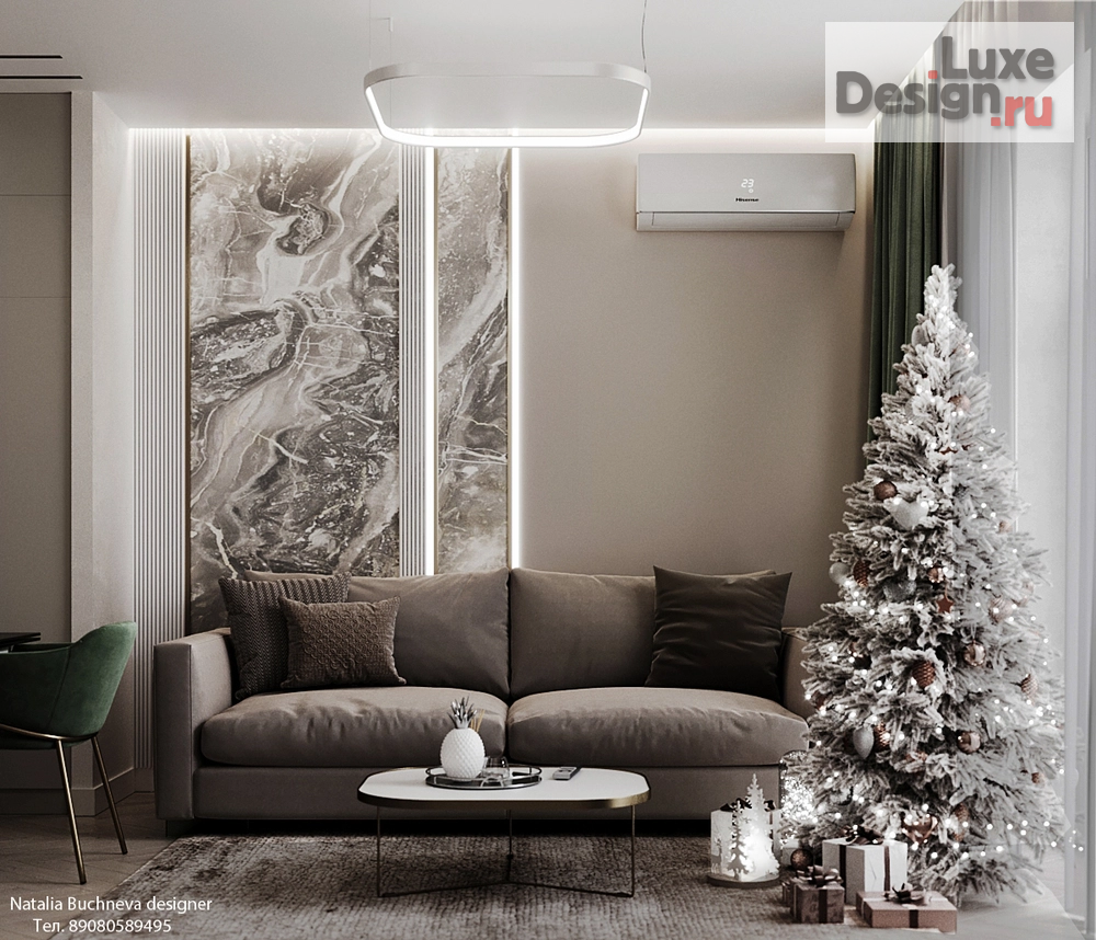 Дизайн интерьера квартиры "Новогодний интерьер гостиной, с приглушенным освещением" (фото 1)