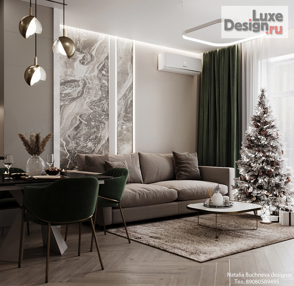 Дизайн интерьера квартиры "Новогодний интерьер гостиной, с приглушенным освещением" (фото 4)