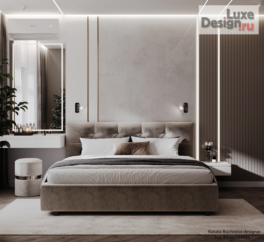 Дизайн интерьера спальни "Жк Видный. Спальная комната" (фото 1) от дизайнера Бучнева Наталья Михайловна Дизайн интерьера спальни "Жк Видный. Спальная комната" (фото 1)
