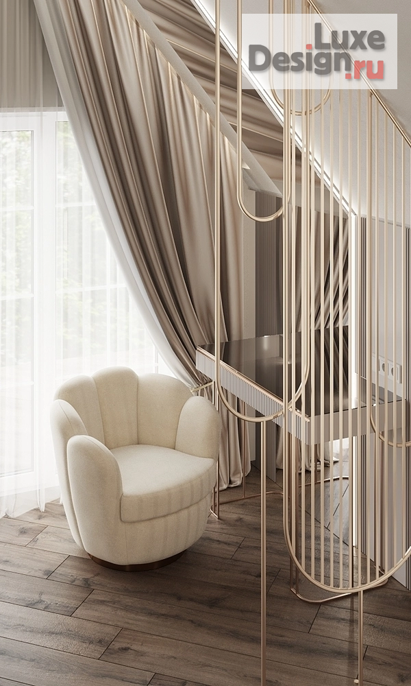 Дизайн интерьера загородного дома "Спальная комната с мансардными потолками" (фото 3)