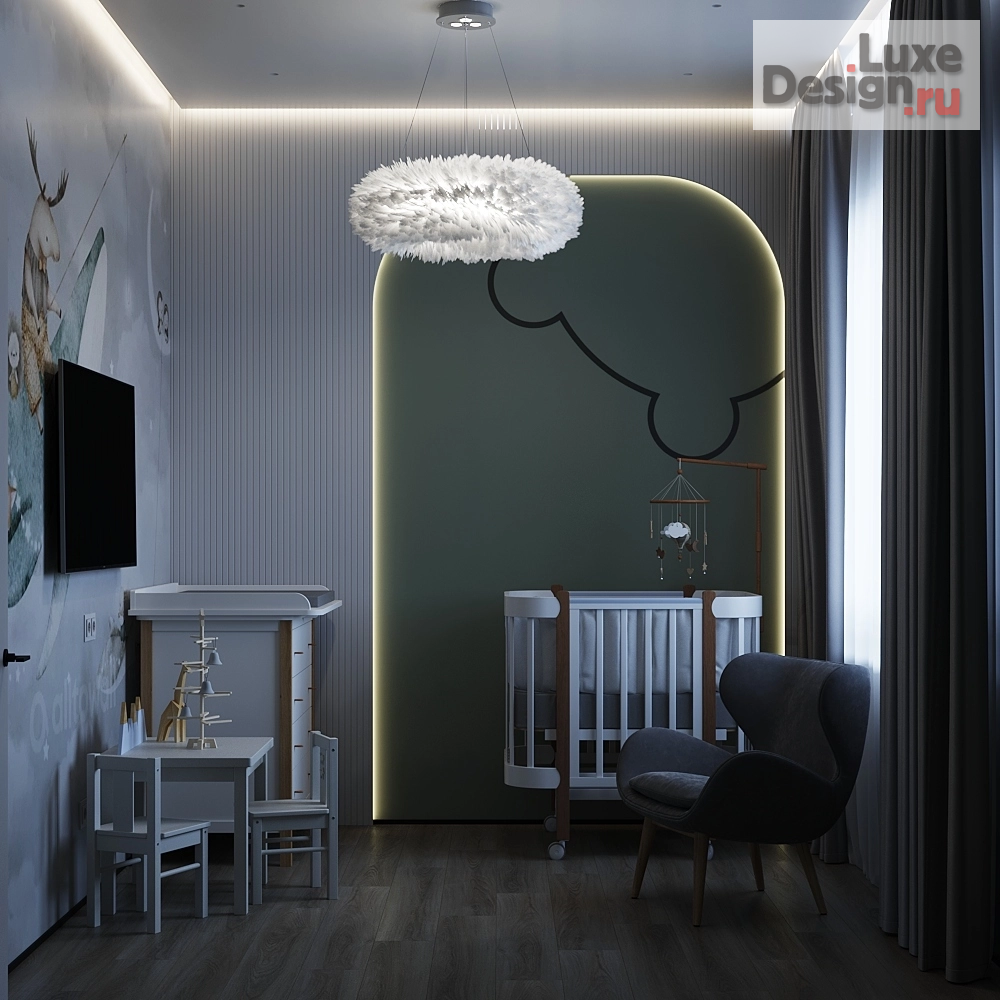 Дизайн интерьера загородного дома "Детская комната для новорожденного " (фото 3) от дизайнера Бучнева Наталья Михайловна Дизайн интерьера загородного дома "Детская комната для новорожденного " (фото 3)