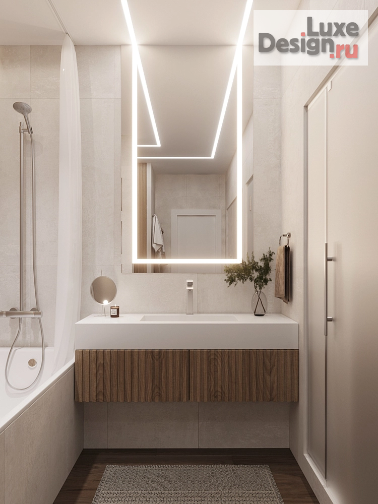 Дизайн интерьера ванной "Ванная комната "Дерево с мрамором"" (фото 2)