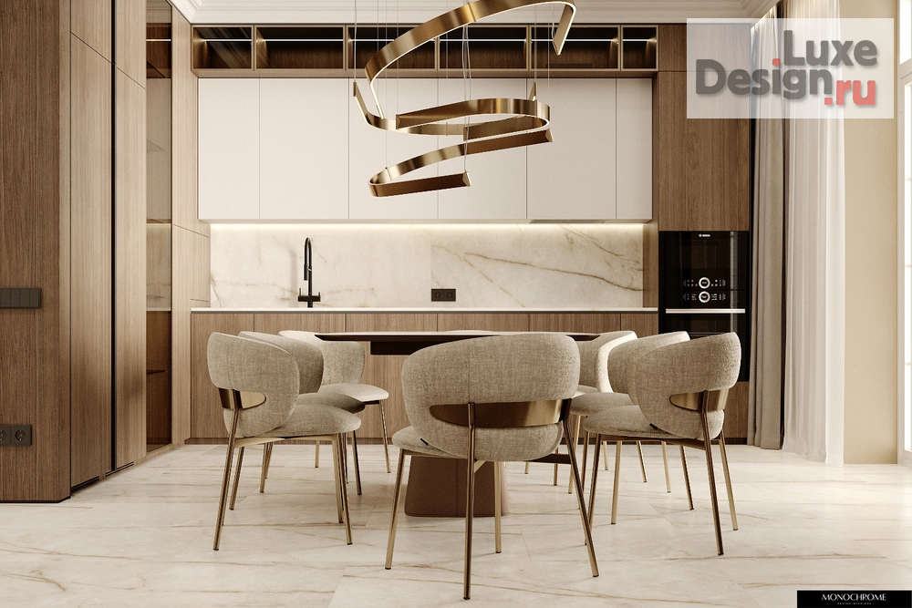 Дизайн интерьера частного дома "Кухня-гостиная с элементами классики в доме 218 кв.м." (фото 13)