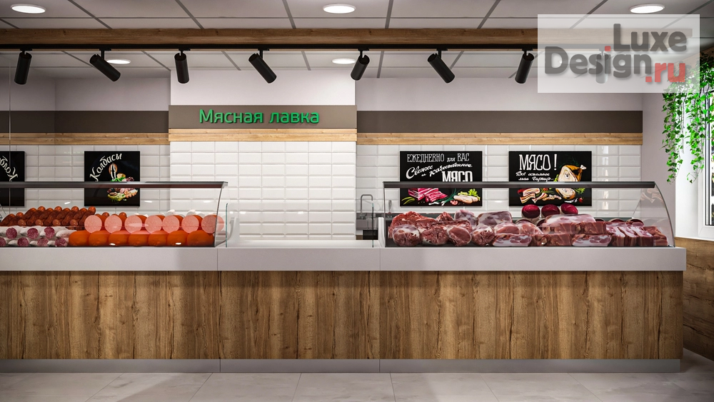 Дизайн интерьера супермаркета "ЕДА ВИНО И МЯСО магазин продуктов у дома в Челябинске" (фото 2)