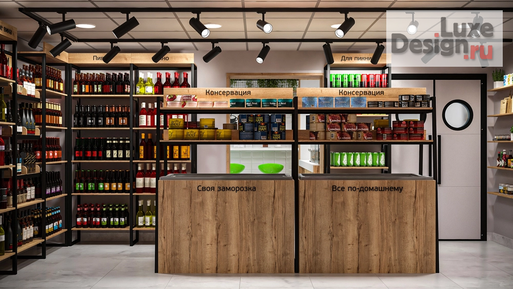 Дизайн интерьера супермаркета "ЕДА ВИНО И МЯСО магазин продуктов у дома в Челябинске" (фото 8)