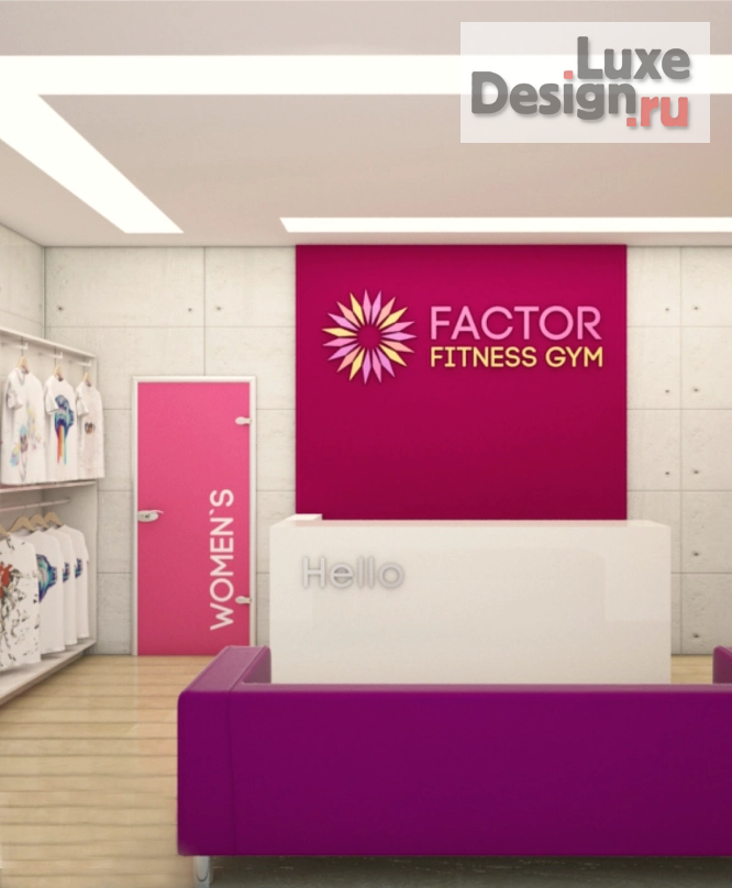 Дизайн интерьера оздоровительного комплекса "Яркий дизайн фитнес зала FACTOR для амбициозных женщин и сильных мужчин" (фото 8)