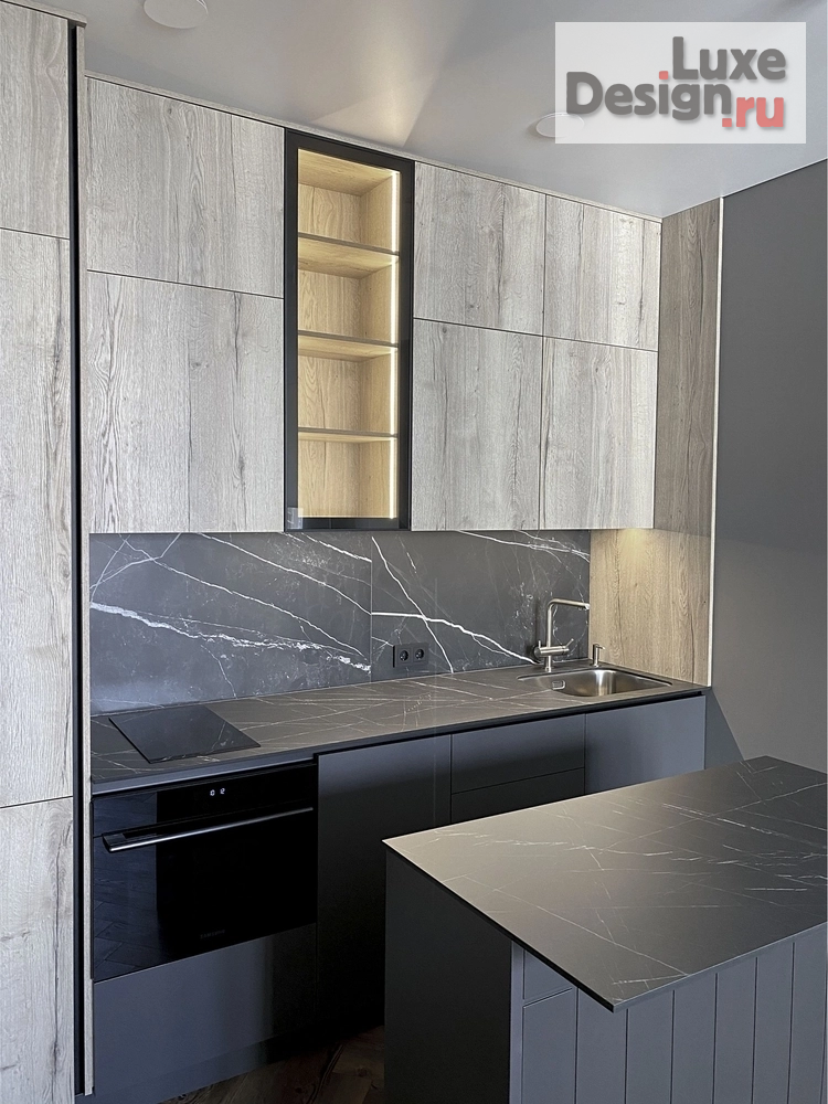 Дизайн интерьера столовой "Древесный с мраморными вставками." (фото 2)