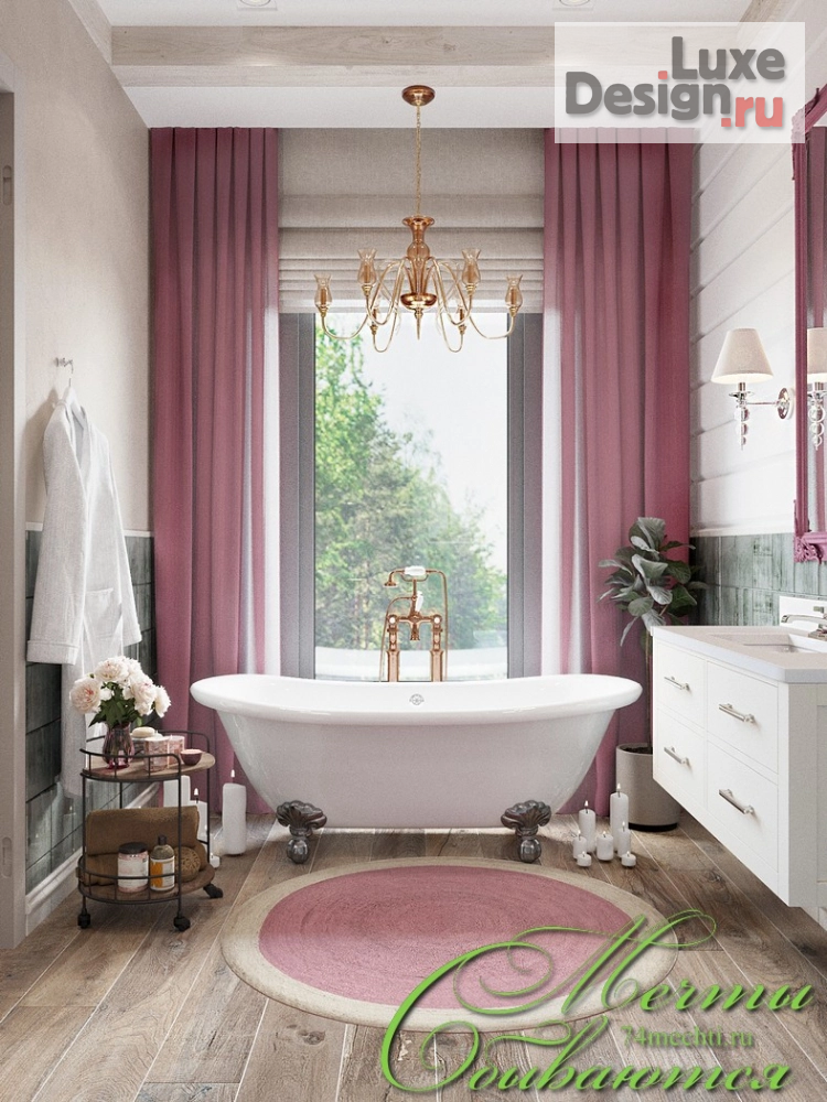 Дизайн интерьера ванной "Ванна розовой мечты и санузел цветовых контрастов" (фото 2)