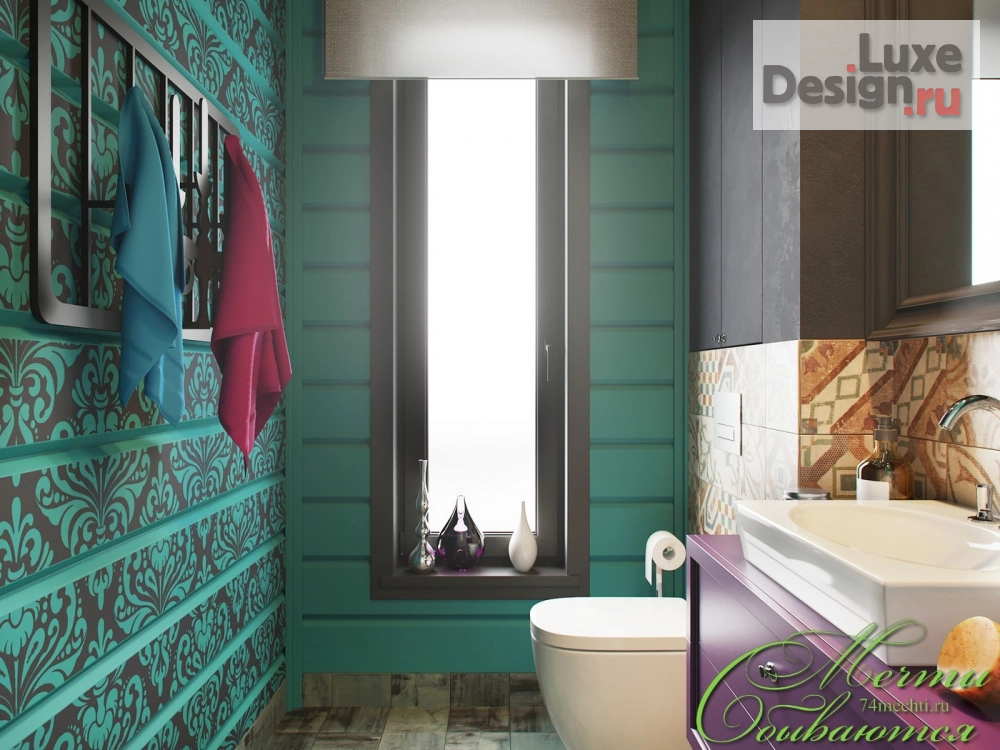 Дизайн интерьера ванной "Ванна розовой мечты и санузел цветовых контрастов" (фото 7)