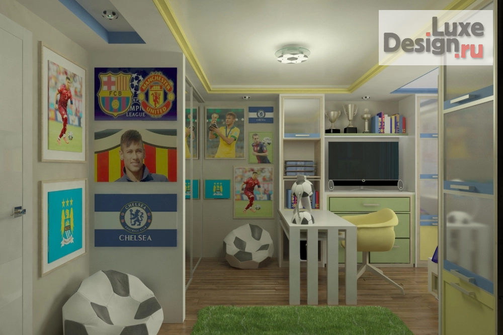 Дизайн интерьера комнаты "детская для мальчика в тематике Футбола" (фото 3)