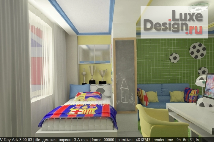 Дизайн интерьера комнаты "детская для мальчика в тематике Футбола" (фото 8)