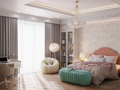 Дизайн интерьера коттеджа в Челябинске "Мастер спальня для девочки"