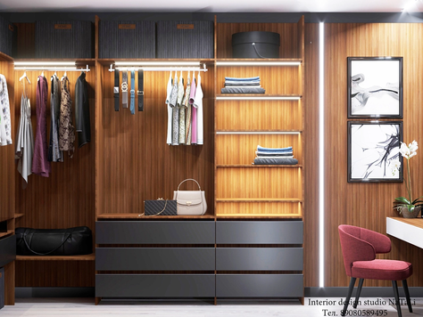 Дизайн интерьера в Челябинске "Гардеробная с окном и туалетным столиком. Из дизайн проекта частного дома. "