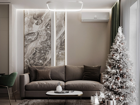 Дизайн интерьера в Челябинске "Новогодний интерьер гостиной, с приглушенным освещением"