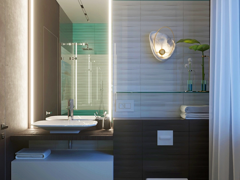 Дизайн интерьера в Челябинске "Санузел с душем "Голобая лагуна""