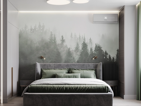 Дизайн интерьера трехкомнатной квартиры в Челябинске "Спальная комната "Лес в тумане""