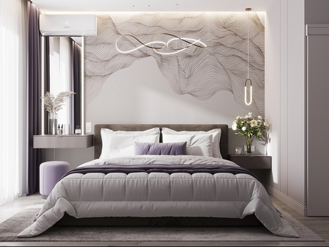 Дизайн интерьера квартиры-студии в Челябинске "Спальная комната с росписью на стене"