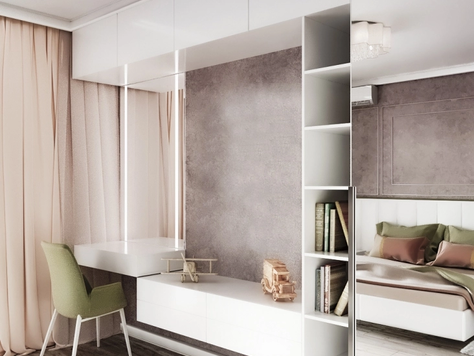 Дизайн интерьера четырехкомнатной квартиры в Челябинске "Спальная комната в пудровых оттенках"