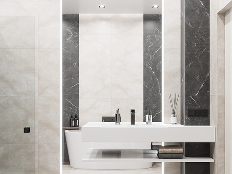 Дизайн интерьера четырехкомнатной квартиры в Челябинске "Ванная комната с зеркалом в пол"