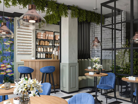 Дизайн интерьера кафе в Челябинске "Дизайн кофейни в Москве, как искусство "Мане и Моне""