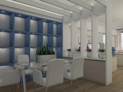 Дизайн интерьера офиса в Челябинске "Небольшой офис, интерьеры выполнены в фирменных цветах компании"